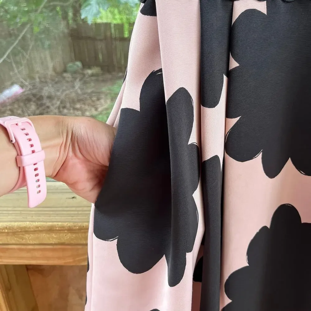 Kate Spade New York Women's Pink & Black Petal Stamp Fit & Flare Dress Size 6
